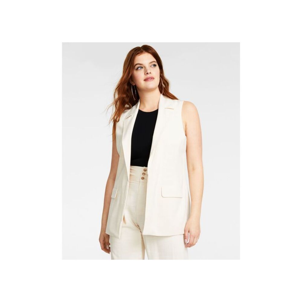Bar III Petite Notch Lapel Sleeveless Open Front Vest